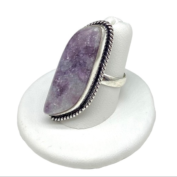 Lepidolite Ring Size 7.5 Natural Stone Stamped 925 Sterling Silver Purple - Picture 5 of 7